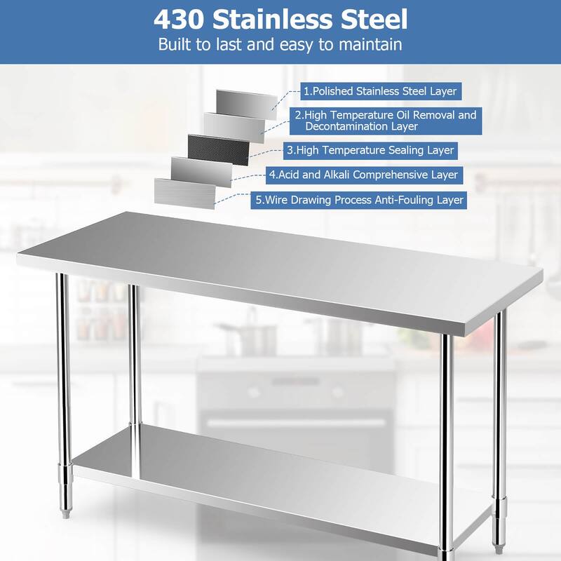 Gymax 24 x 60 Inches Stainless Steel Work Table Kitchen Prep & Work