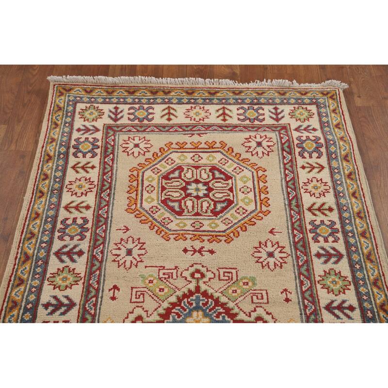 Geometric Kazak Runner Rug Handmade Wool Carpet - 2'10" x 13'0"