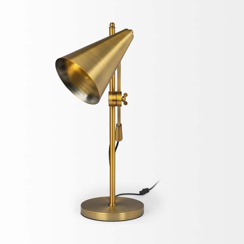 Gold Metal Lamp Base with Swing Arm Slip UNO Fitter In-Line Switch - 8.5” x 27” x 26” (D x W x H)