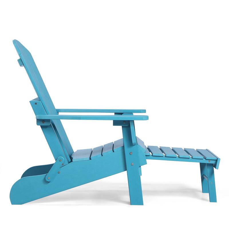 Hurley Folding Poly Plastic Adirondack Chair with Pull-out Ottoman