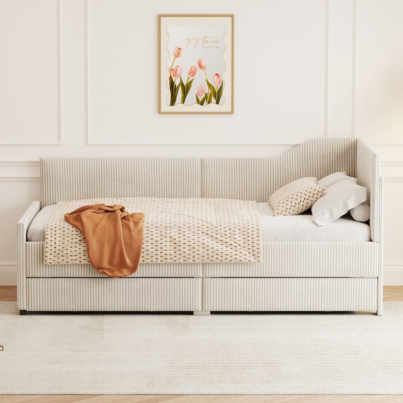 Upholstered Bed Frame with 2 Storage Drawers