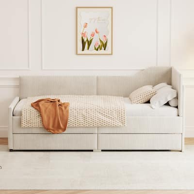 Upholstered Bed Frame with 2 Storage Drawers