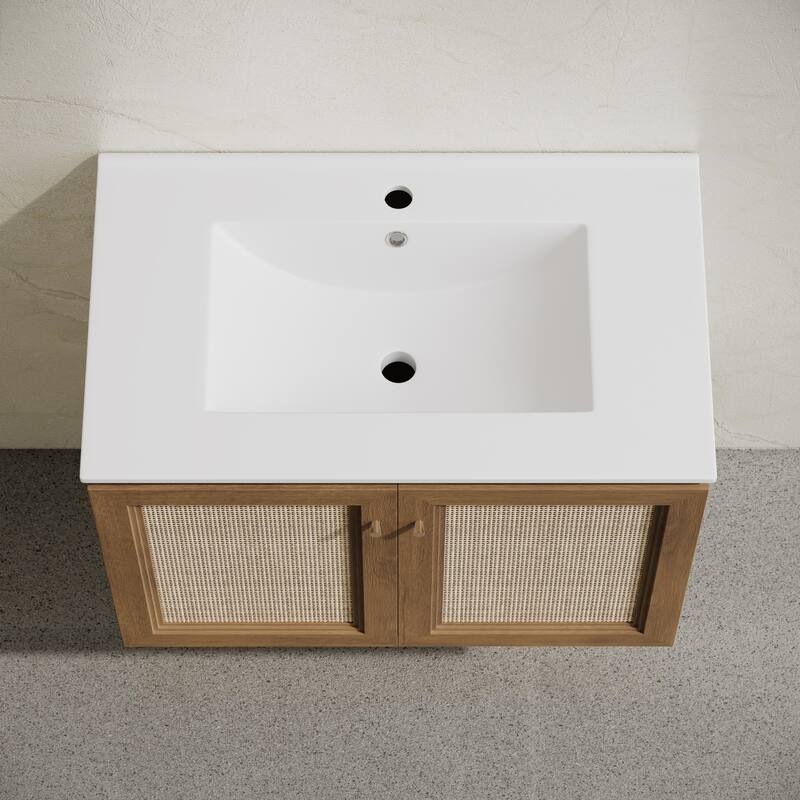 Classe 30" Wall-Mounted Bathroom Vanity In Brown Oak With Single Faucet Hole Vanity Top - 30