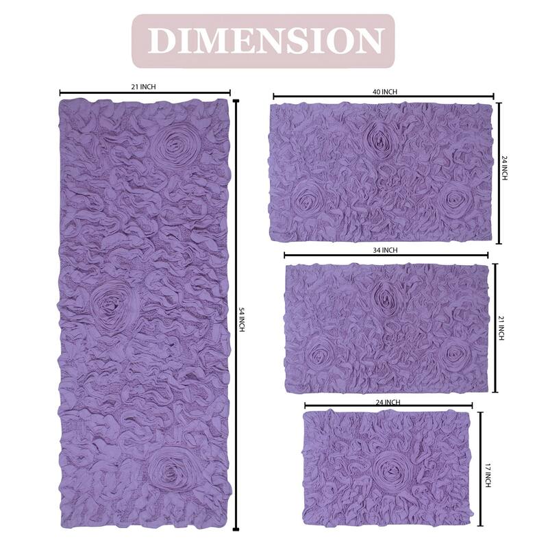 Home Weavers Modesto Collection 100% Cotton Bath Rug, Non-Slip Bath Rug, Extra Soft, Machine Wash, 4 Pcs Set with Runner
