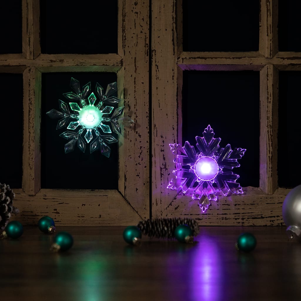 2 LED Lighted Icy Crystal Snowflake Christmas Window Decorations 5.5"