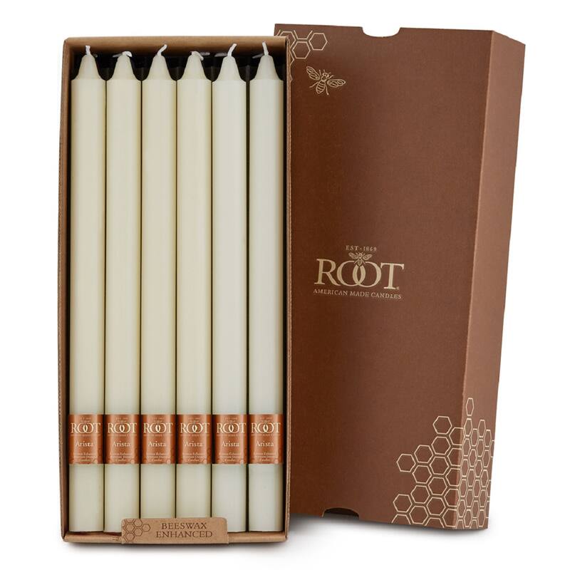 Root 12 inch Unscented Smooth Arista Taper Candles box of 12 - Ivory