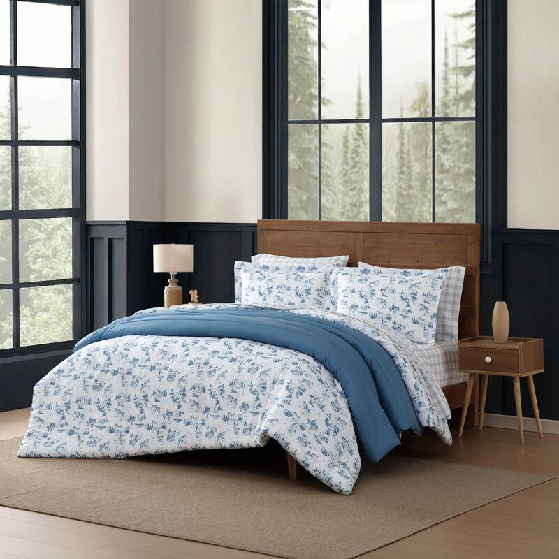 Eddie Bauer Fish Town Toile Reversible Lightweight Coastal Comforter Set (Blue)