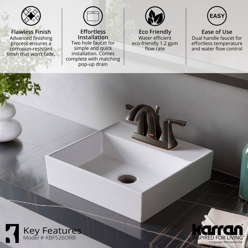 Karran Randburg KBF526 2-Handle Two Hole Centerset Faucet Bathroom Faucet with Matching Pop-up Drain