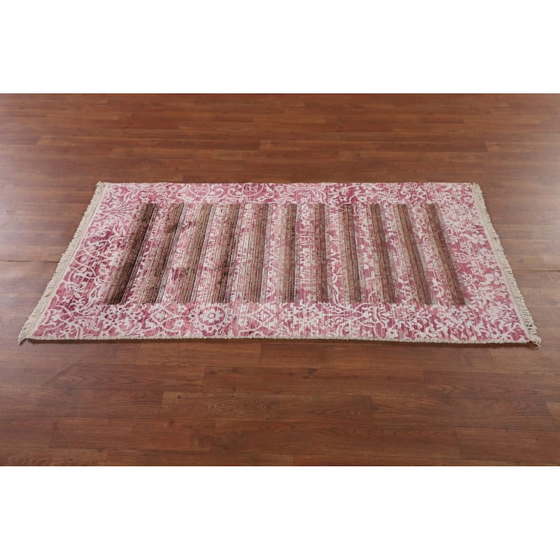 Striped Abstract Oriental Accent Rug Handmade Wool Carpet - 2'8"x 4'9"
