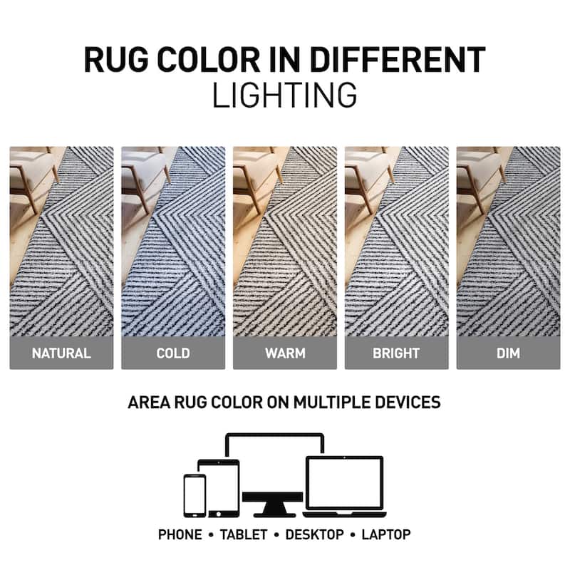 Minimal Stripe Geometric Shag Rug - Anthracite Dark Gray - Medium Pile - Cozy & Modern
