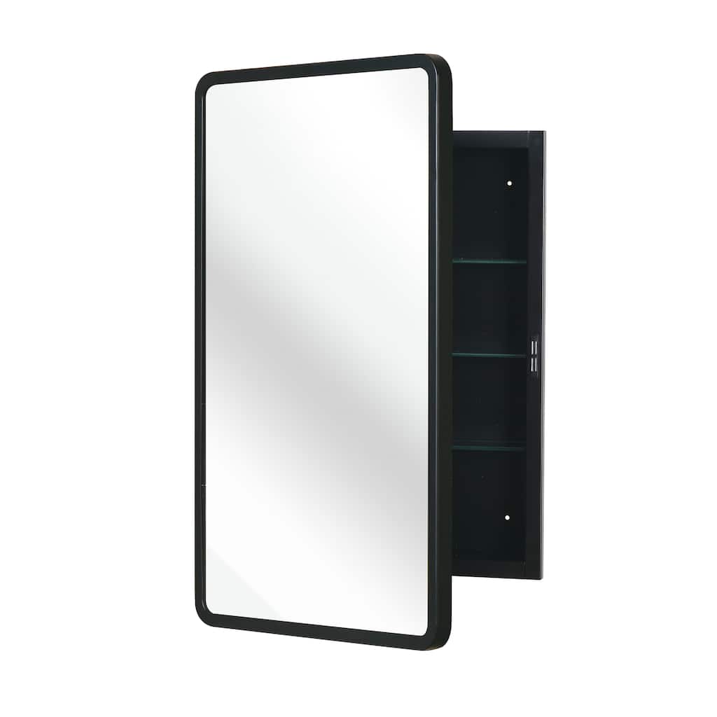 Black 16X24 Inch Metal Framed Wall Mount Or Recessed Mirror Cabinet
