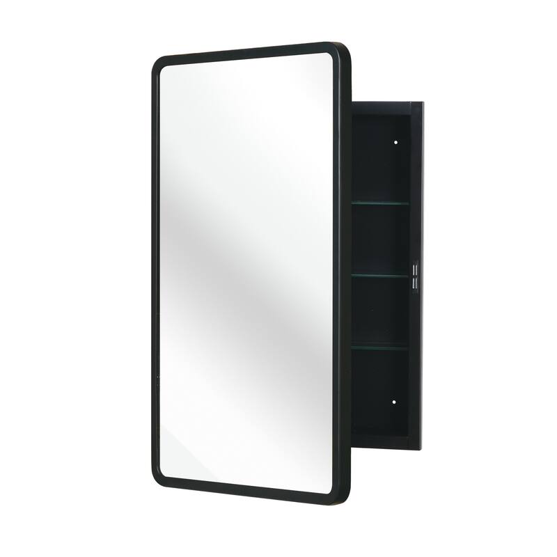 Black Medicine Cabinet Metal Framed Wall mount or Recessed Mirror Cabinet
