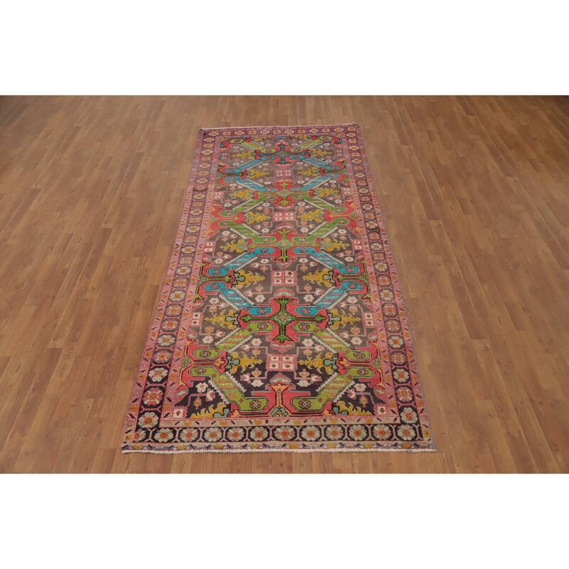 Hand Knotted Oriental 100% Wool Carpet Traditional Geometric Brown Meshkin Runner Rug - 9' 8'' X 4' 5''
