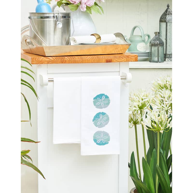 Sand Dollar Trio Embroidered Cotton Flour Sack Kitchen Towel