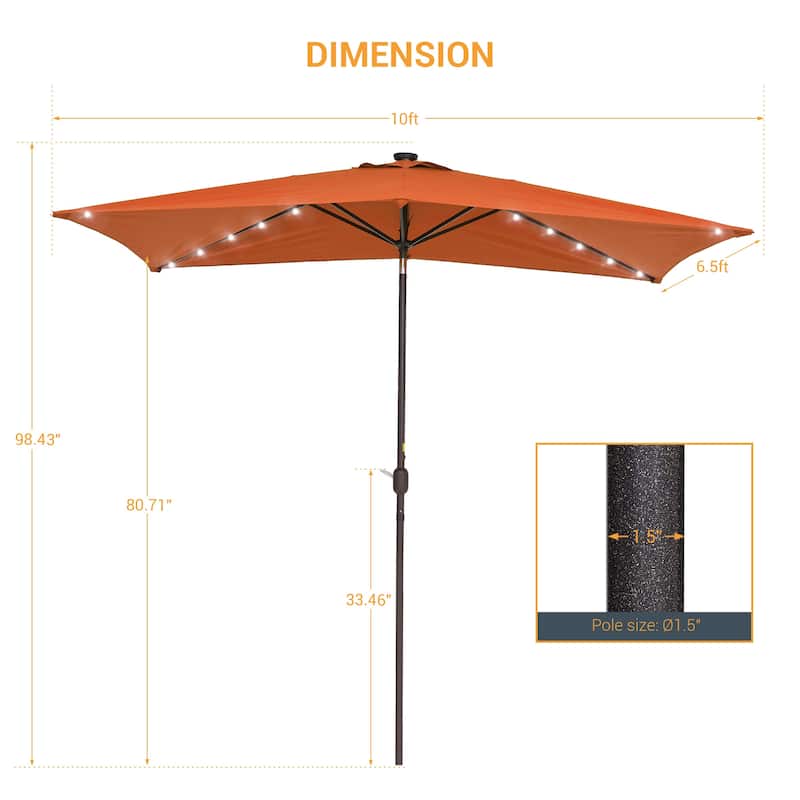 LIVOOSUN Patio LED 10 x 6.5Ft Market Umbrella Aluminum/Steel Outdoor Table Rectangle Umbrella with Tilt