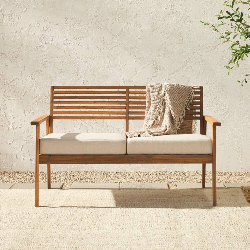 Walker Edison Slat-Back Solid Wood Patio Love Seat