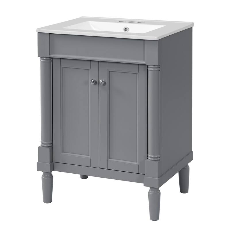 24'' Bathroom Vanity with Top Sink, 2-Tier Modern Bathroom Storage Cabinet, Single Sink Bathroom Vanity, Large Storage Shelves