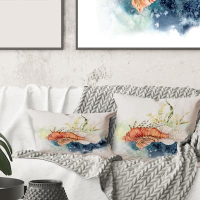 Designart 'Lionfish and Kelp With Coral Reef and Laminaria' Nautical & Coastal Printed Throw Pillow