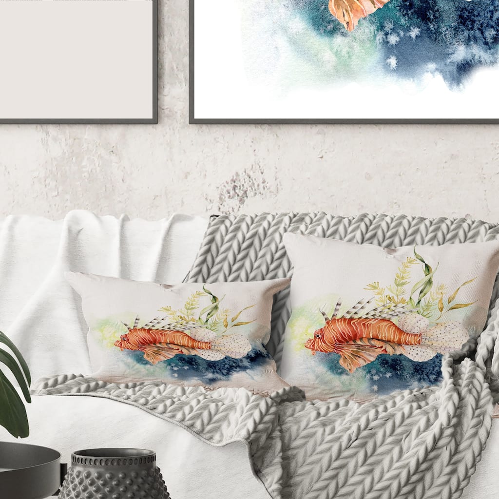 Designart 'Lionfish and Kelp With Coral Reef and Laminaria' Nautical & Coastal Printed Throw Pillow
