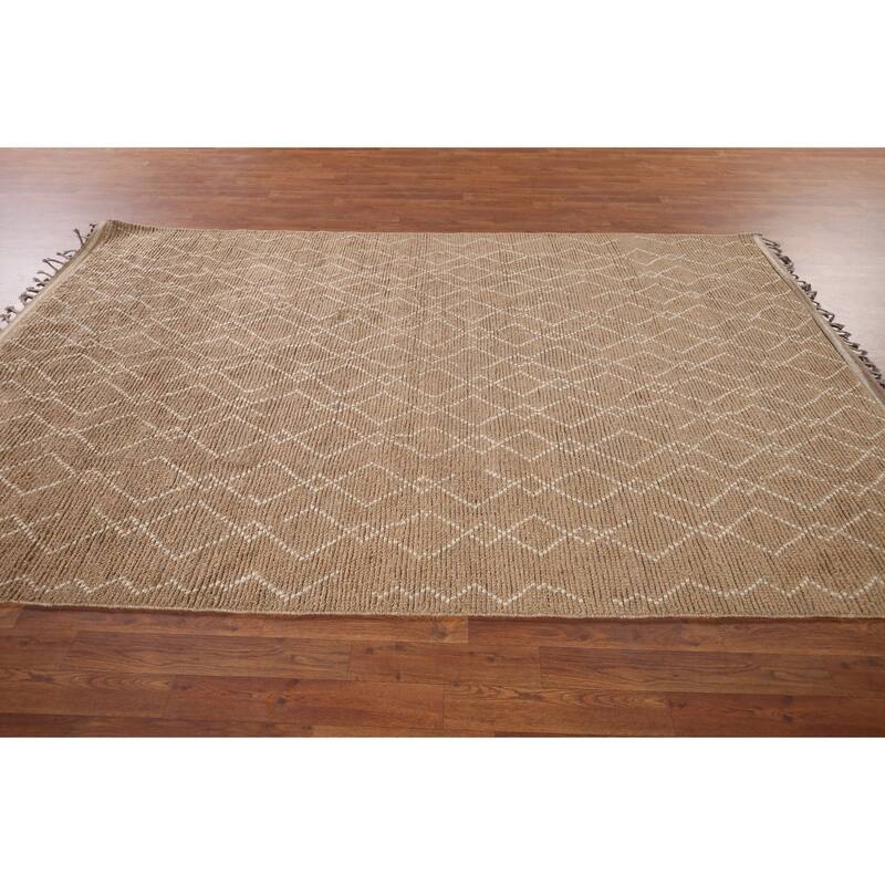 Earth Tone Moroccan Oriental Area Rug Handmade Brown Wool Carpet - 6'0"x 9'10"