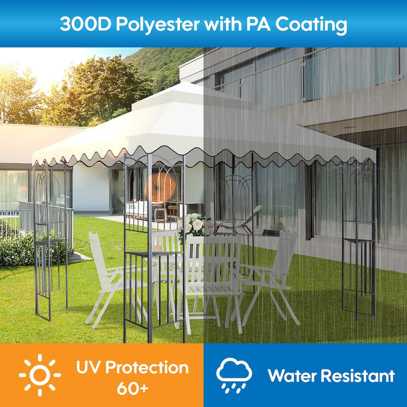 Anmytek 10x10 Ft Double Tiered Gazebo Replacement Canopy Beige 300D Polyester with PA Coating UV Protection Water Resistant Hook
