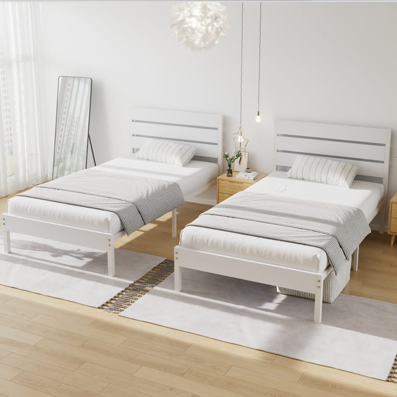 VECELO Industrial Wood Bed Frame with Headboard, Twin Size Beds/Full Size Beds/Queen Size Beds