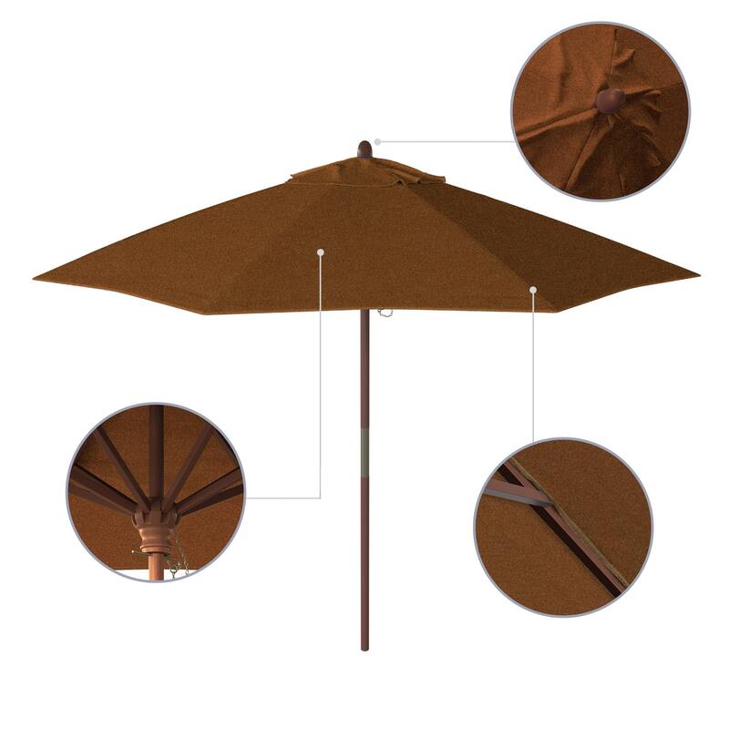 California Umbrella 9ft Marenti Wooden Sunbrella Patio Umbrella with Sunbrella Fabric, Base Not Included
