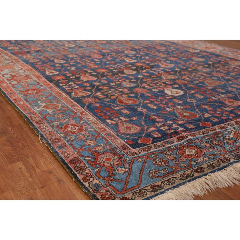 Hand Knotted Oriental 100% Wool Carpet Traditional Geometric Navy Blue & Blues Heriz (serapi) Area Rug - 9' 9'' X 7' 0''