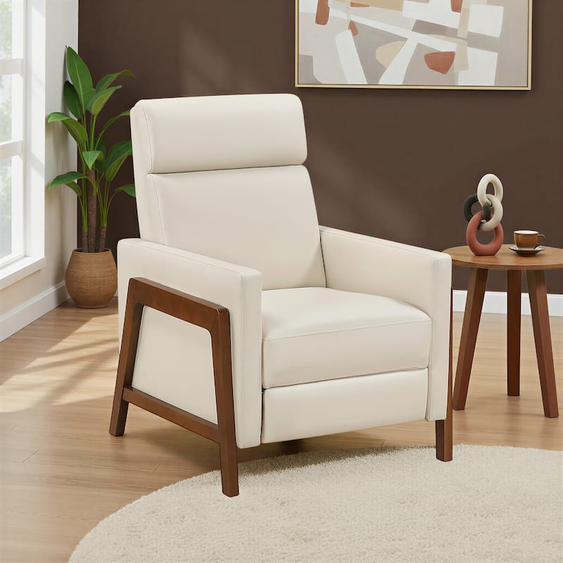 Enzo 29" Faux Leather Push Back Recliner with Exposed Wood Frame