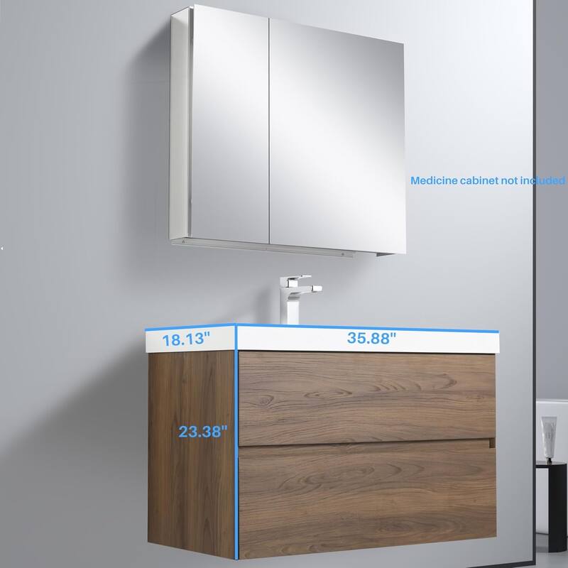 Blossom Assisi Glossy White 36 Inch Wall Mounted Bathroom Vanity with Acrylic Sink
