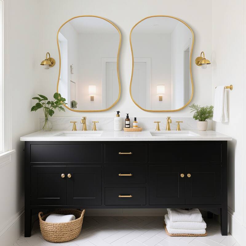 Gourd-Shaped Aluminum Alloy Framed Wall Mirror Asymmetrical Irregular Wall Mirror