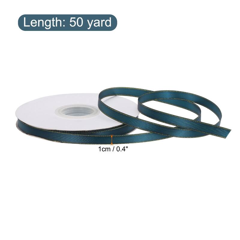 50 Yards 0.4 Inch Satin Ribbon Gold Edges Double Faced Ribbon Bow - 50 Yards - Blue Purple