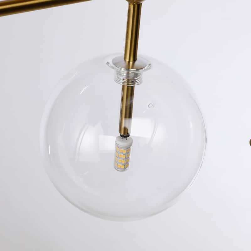 Glass Globe 7-Light Chandelier 57.5" Orb Linear Kitchen Island Lights in Black or Gold