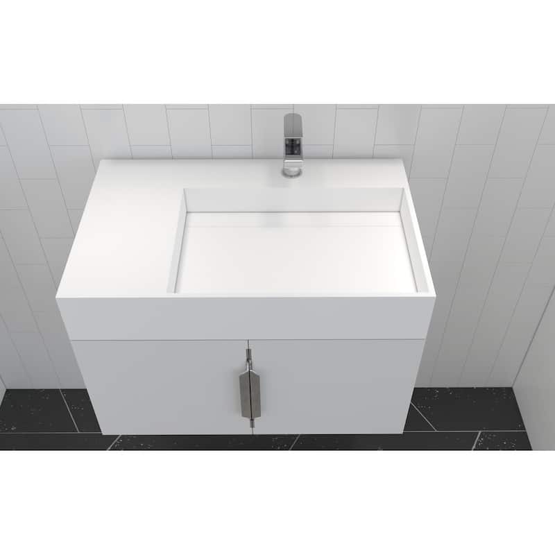 Amazon 30" Wall Mounted Bathroom Right Basin Vanity Set w/ White Top