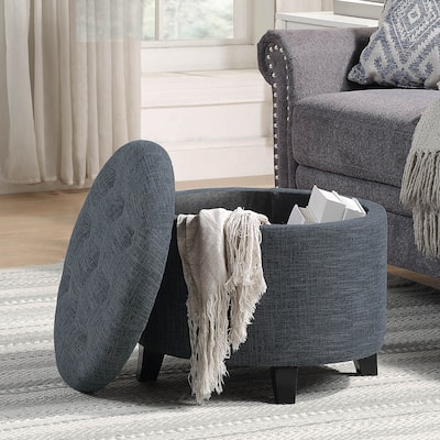 Space-Saving Round Storage Ottoman with Comfortable Padded Top for Seating, Décor, and Hidden Organization