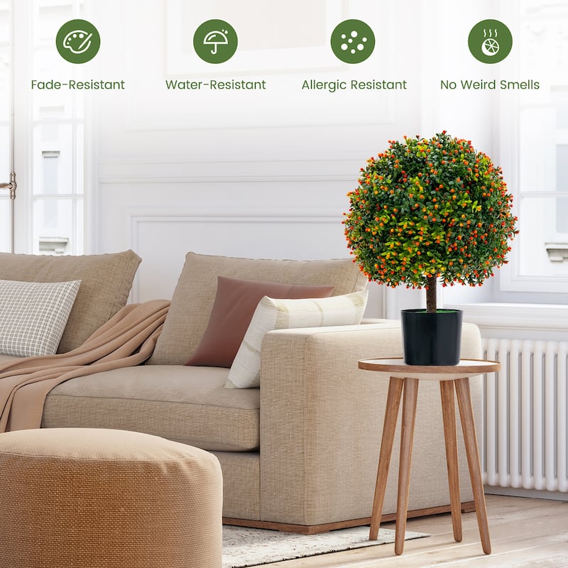Costway 22'' Artificial Boxwood Topiary Ball Tree 2-Pack Faux Potted - See Details