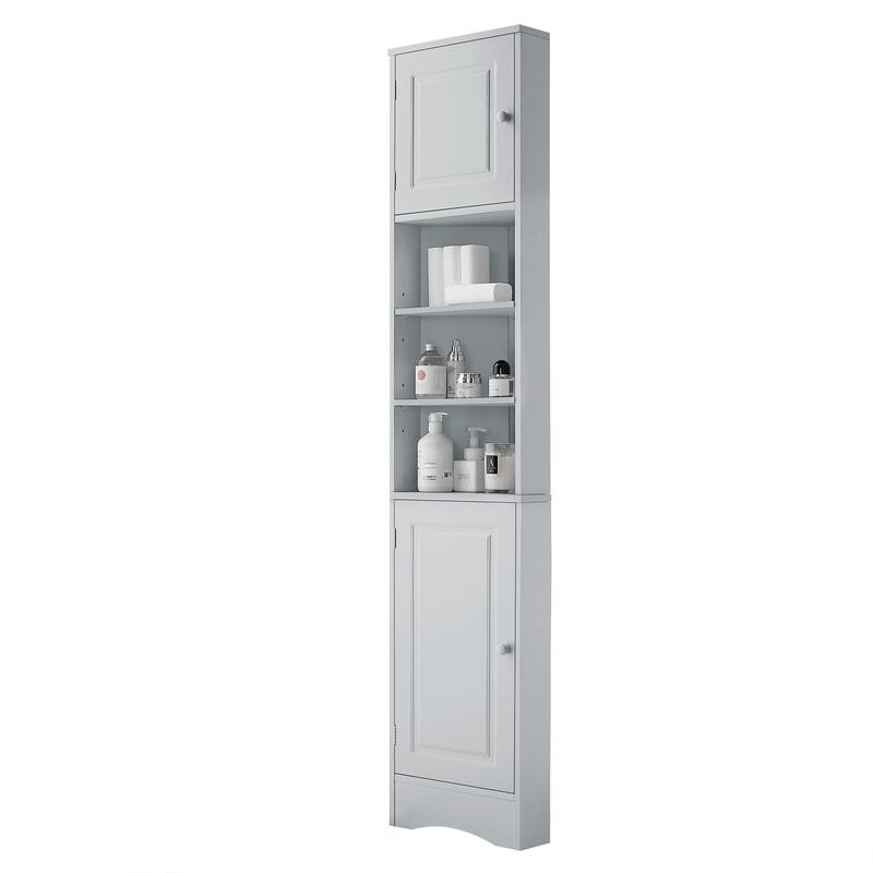 Multi-Functional Corner Cabinet Tall Bathroom Storage Cabinet with Two Doors and Adjustable Shelves, Open Shelf