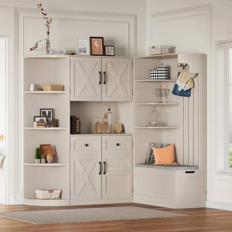 Multifunctional Left-Right Combination Hall Cabinet with Storage and 4 Hooks