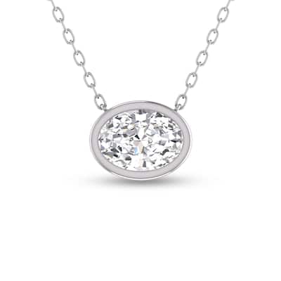 Marquee Lab Grown 1/2 Carat Oval Bezel Set Diamond Solitaire Pendant in 14K White Gold