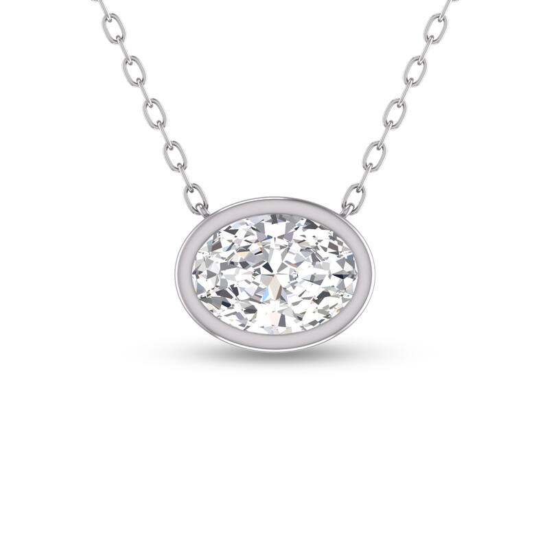 Marquee Lab Grown 3/4 Carat Oval Bezel Set Diamond Solitaire Pendant in 14K White Gold