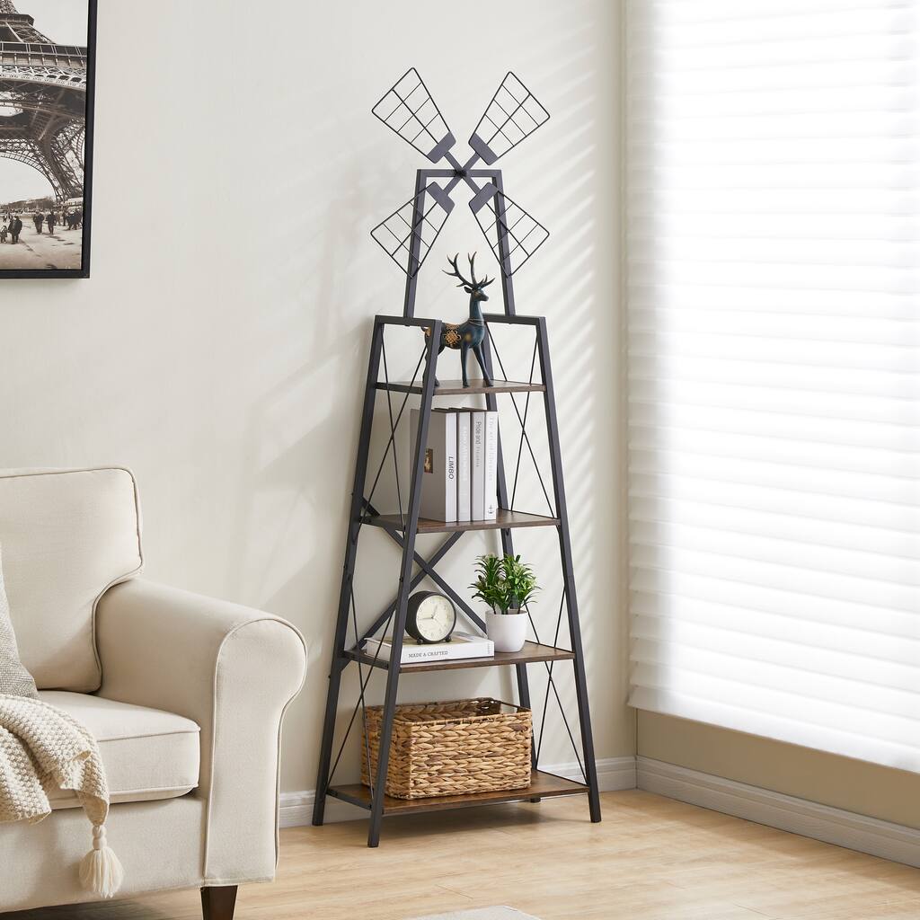 4-Tier Narrow Book Shelf, Bookcase with Metal Frame
