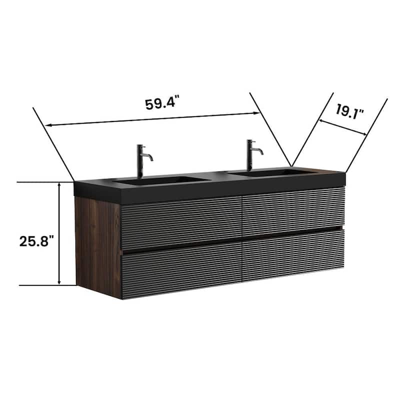 Wall Mounted Bathroom Vanity with Glossy White Solid Surface Sink