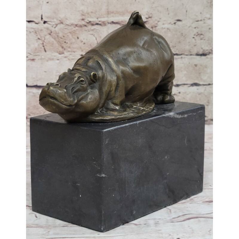 Miniature Hippopotamus Hippo Bronze Figure Statue Sculpture Collectible 6.5 Inches X 5 Inches