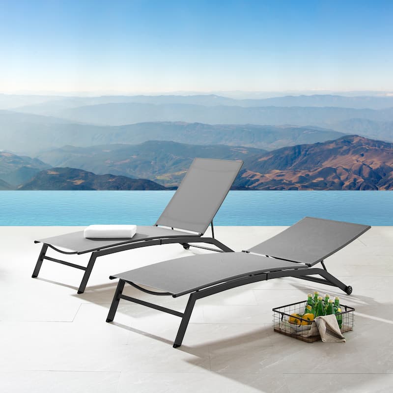 Corvus Antonio Outdoor Contemporary Sling-Fabric Adjustable Chaise Lounge