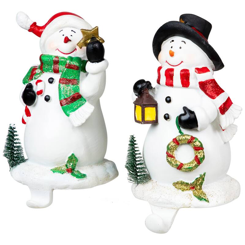 Glittered Snowman Christmas Stocking Holders - 5.75" - Set of 2