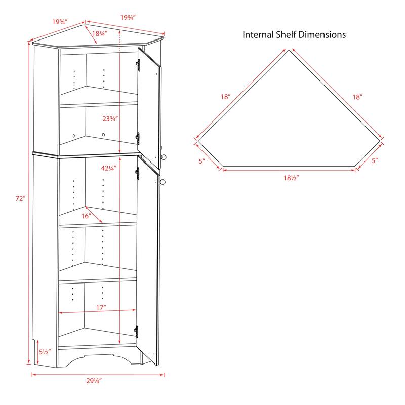 Prepac Elite Winslow Tall 2-Door Corner Storage Cabinet - 29.25"w x 72"h x 18.75"d