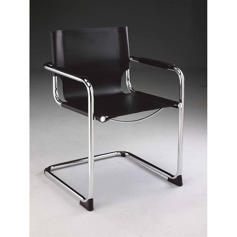 Black Leather Dining Chair with Chrome Frame Set of 2 - Set of 2 - Black