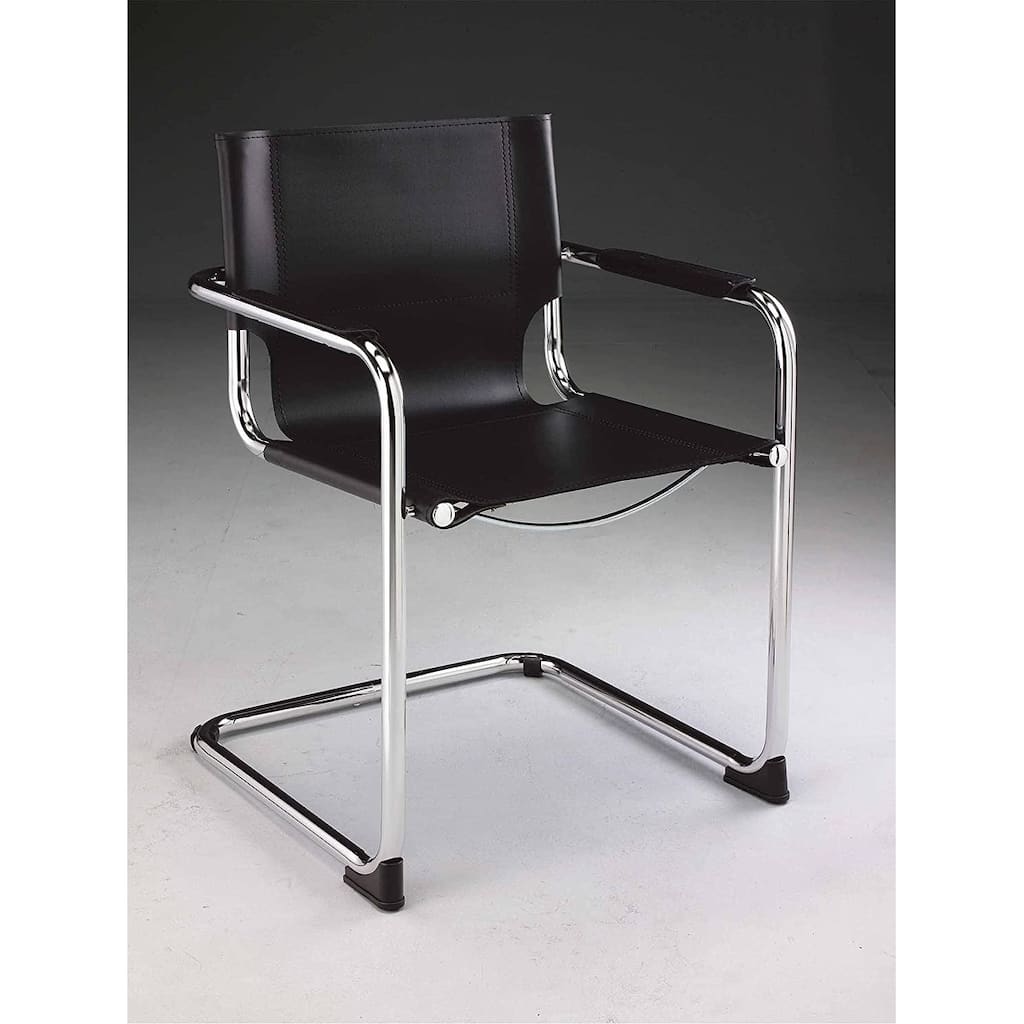 Black Leather Dining Chair with Chrome Frame Set of 2