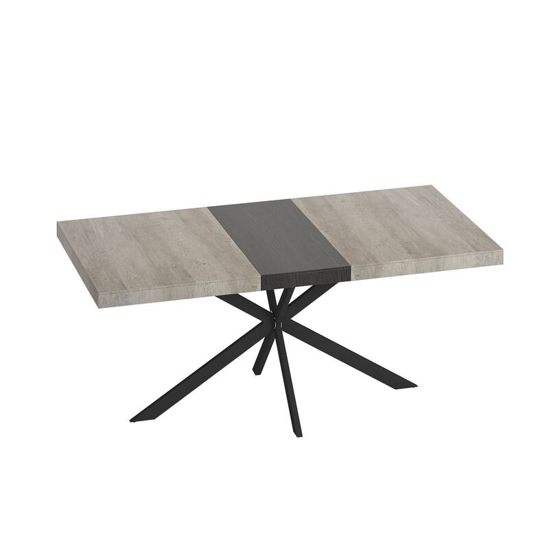 55.11"-70.86"Rectangular Stretch Dining Table w/ Cross Iron Foot Base - Grey