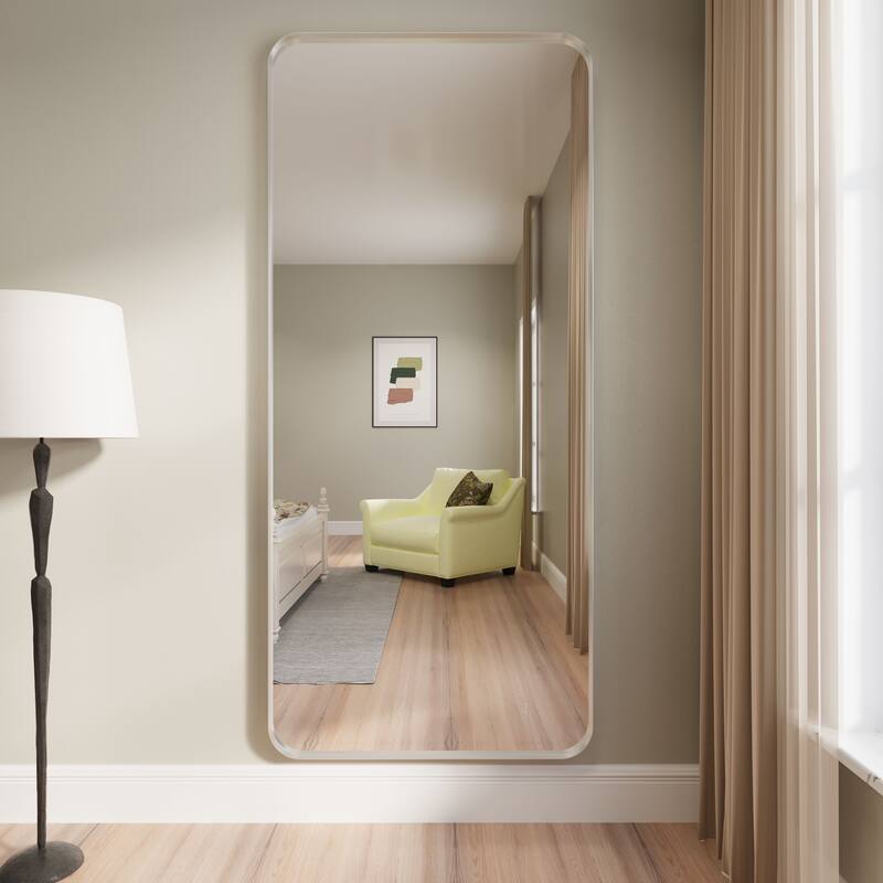 Organnice Rectangular Aluminum Framed Modern Rounded Wall Mount Mirror